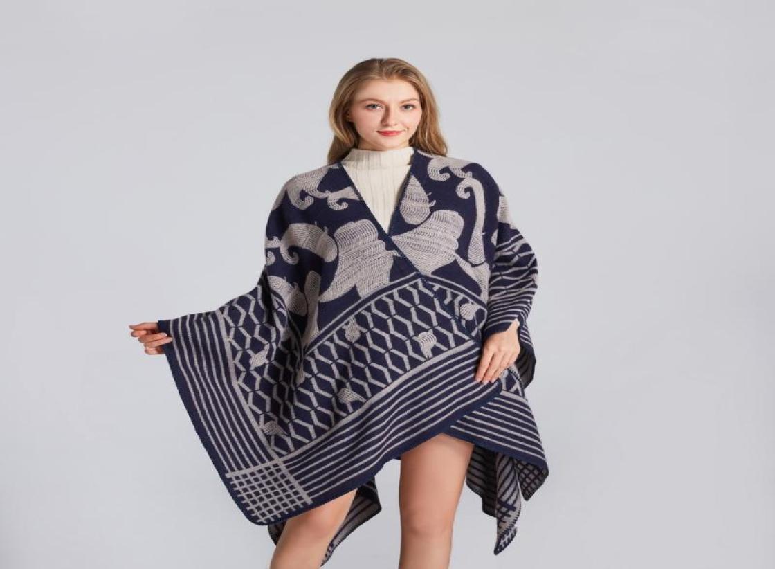 

Winter Autumn New Poncho Jacquard Shawls Chal Artificial Cashmere Cape Scarf Warm Mujer Bufanda Soft Mantilla 130150cm6925790