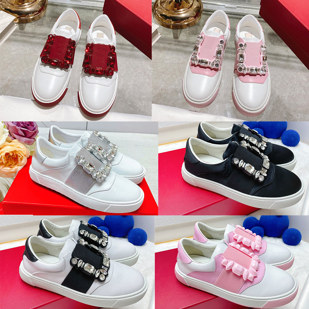 

Paris Designer Rogs Viviers Shoes Square rhinestone buckle leather loafers women girls luxurys fashion platform sneaker crystal White Casual shoes