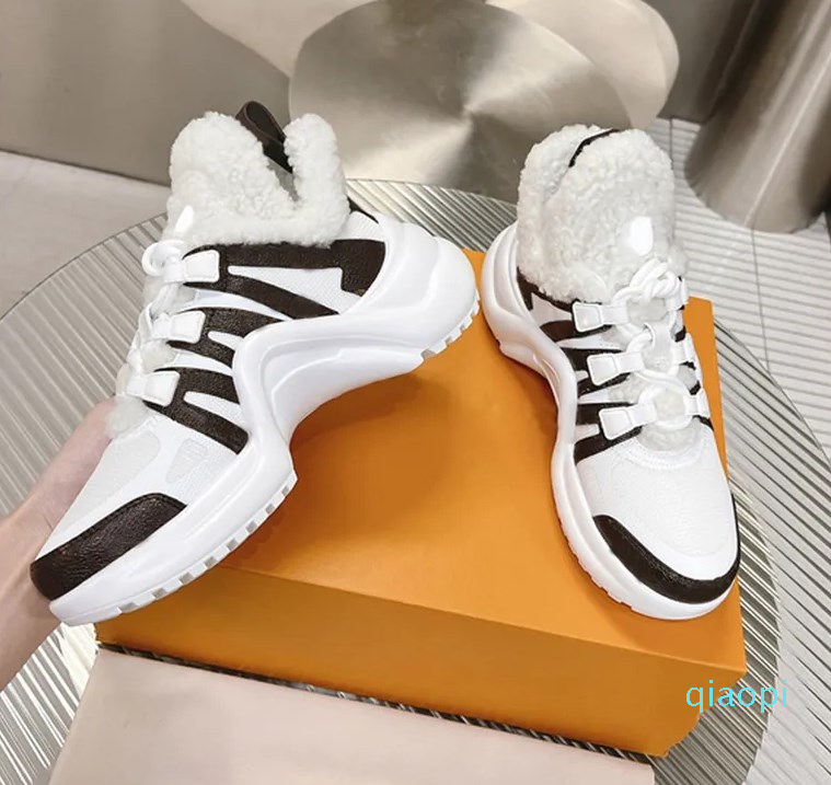 

Women Casual Shoes Winter fluffy Trainers Velvet calf leather Mesh Bow laces Bouncy Outsole Sneaker Ladies Sports Shoes 35-41, #1