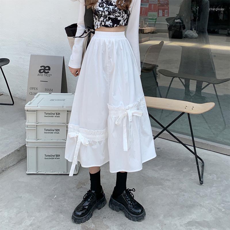

Skirts Black White Falbala Bow Maxi Korean Fashion High-Waisted Vintage Spring Autumn Summer Women'S Clothing Vetement 2023