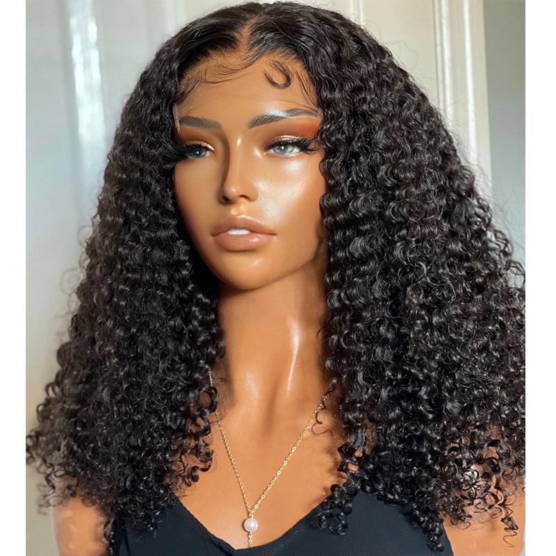 

Top Closures Kinky Curly 200 Density Natural Black Lace Front For Women Babyhair Preplucked Heat Resistant Glueless Fiber