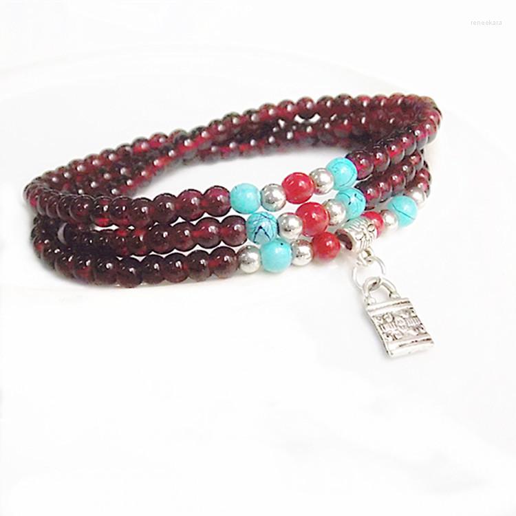 

Strand Natural Crystal 4mm Rock Multi-layer Garnet Beads Tibetan Elephant Prayer Mala Bracelet For Woman Buddhist Jewelry