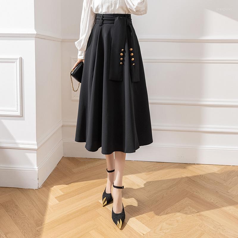 

Skirts Half-length Women' Umbrella Skirt Fashion Classic Bandage Lady Midi High Waist A Line Korean Woman Clothing, Black