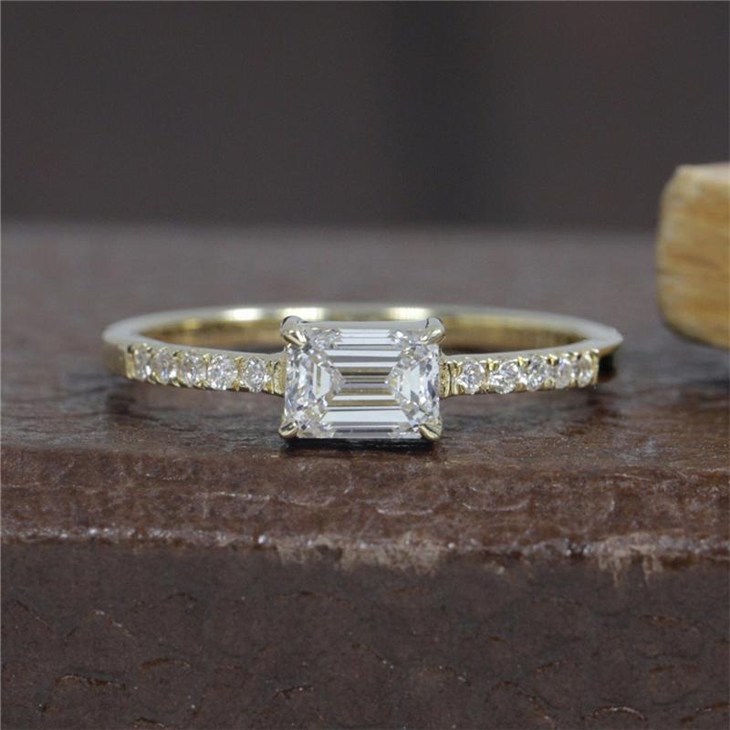 

Cluster Rings RandH 0.60ct Emerald Jewelry For Women Solid 14K Yellow Gold Moissanite Datting Ring Fine RingCluster