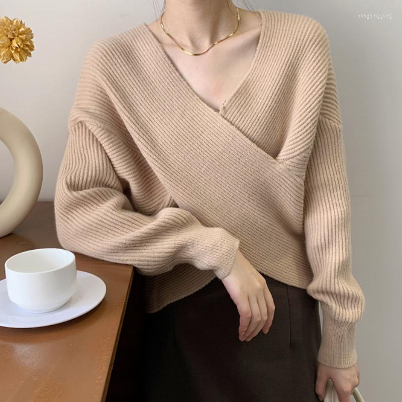 

Women's Sweaters Cross Sweater Jumpers Women Autumn Spring Simple V-neck Pullover Knit Elastic Pullovers Jumper Thick Warm White Basic, Black