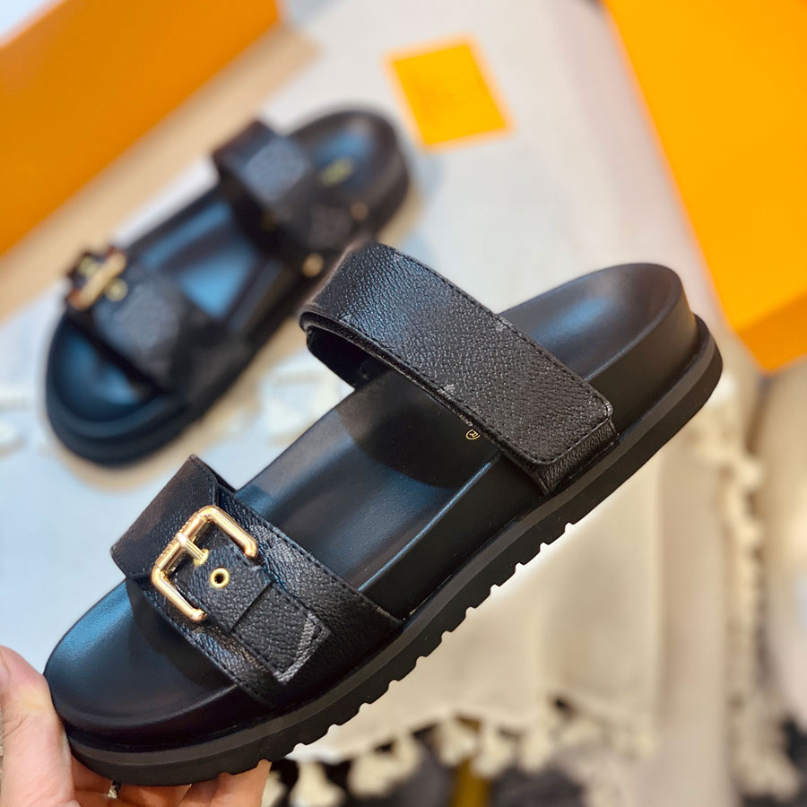 

BOM DIA FLAT MULE 1A3R5M Cool Effortlessly Stylish Slides 2 Straps with Adjusted Gold Buckles Women Summer Slippers 35-45