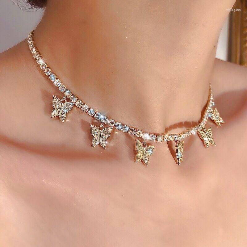 

Pendant Necklaces MYJIEBIN Temperament Rhinestone Butterfly Necklace Women's Hip-hop Fashion Short Party Prom Jewelry