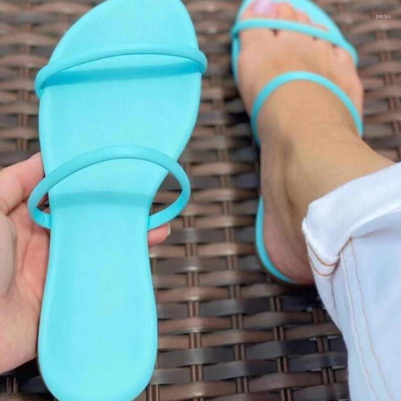 

Slippers Women's 2023 Luxury Flat Flip Flops Female Candy Color Women Plus Size Open Toed Solid Slides For, 138-blue
