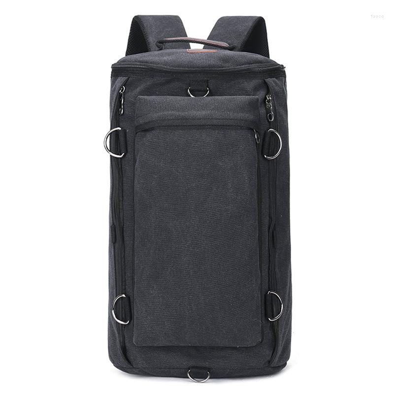 

Backpack Vintage Fashion Large Capacity Travel Men's Outdoor Sports Cylinder Canvas Schoolbag, Black