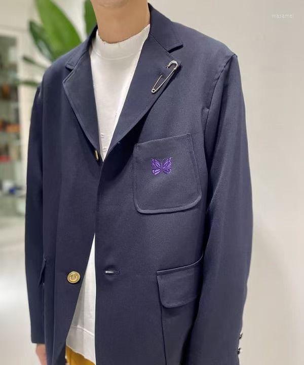 

Men' Jackets Top Version Level Needles Men Women Purple Stripe Butterfly Embroidery Awge Track Jacket Outerwear Coats