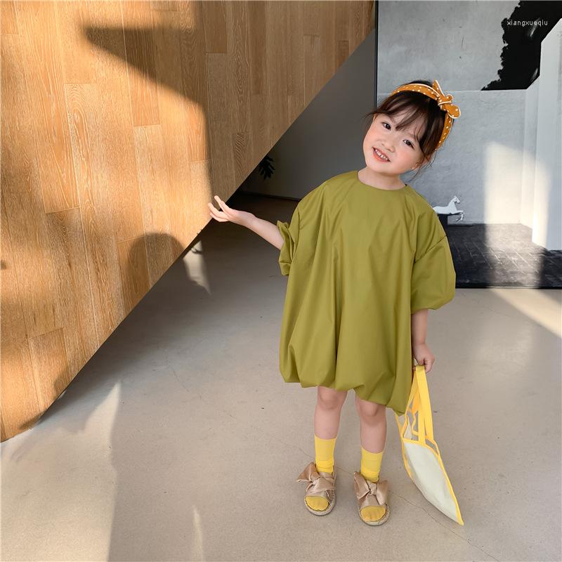 

Girl Dresses Summer Baby Girls Solid Color Bud Dress Cotton Loose Short Sleeve 2-7Y, Green