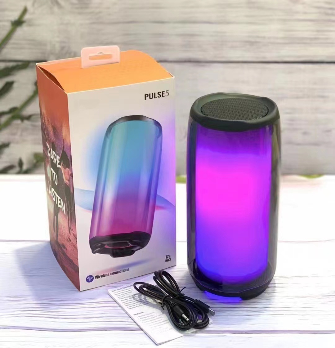 

Pulse 5 High Quality Wireless Bluetooth Speaker RGB Led Lights Bass Subwoofer TF Card Computer Outdoor Portable Big Volume Audio Sound Pulse5 Speakers 1Pcs
