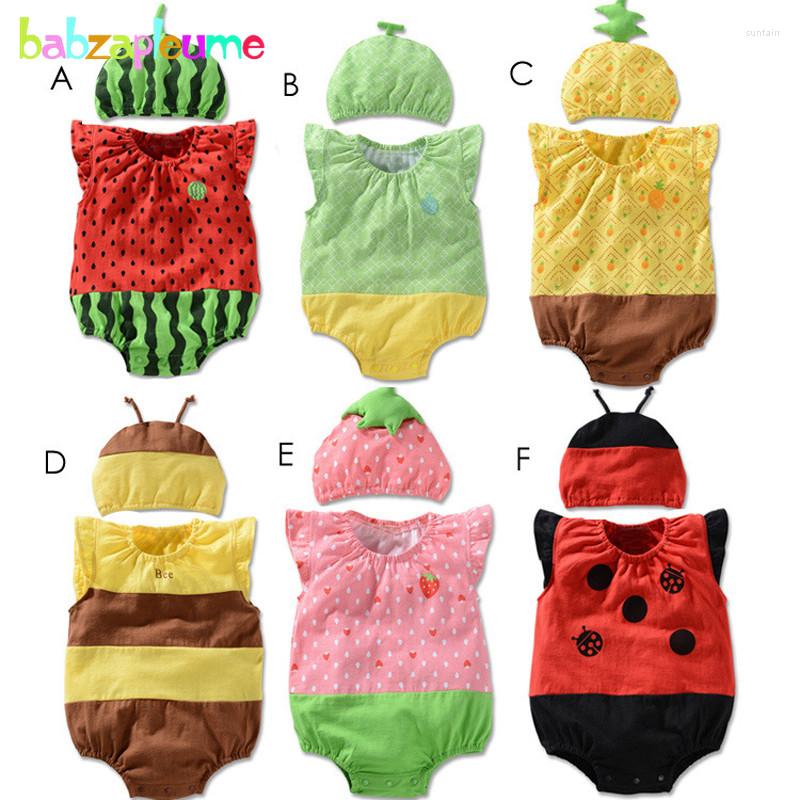 

Rompers 2PCS/0-18Months/Summer Baby Boys Girls Clothes Cartoon Cute Sleeveless Bodysuits Hats Fruit Jumpsuit Born Clothing Set BC1196
