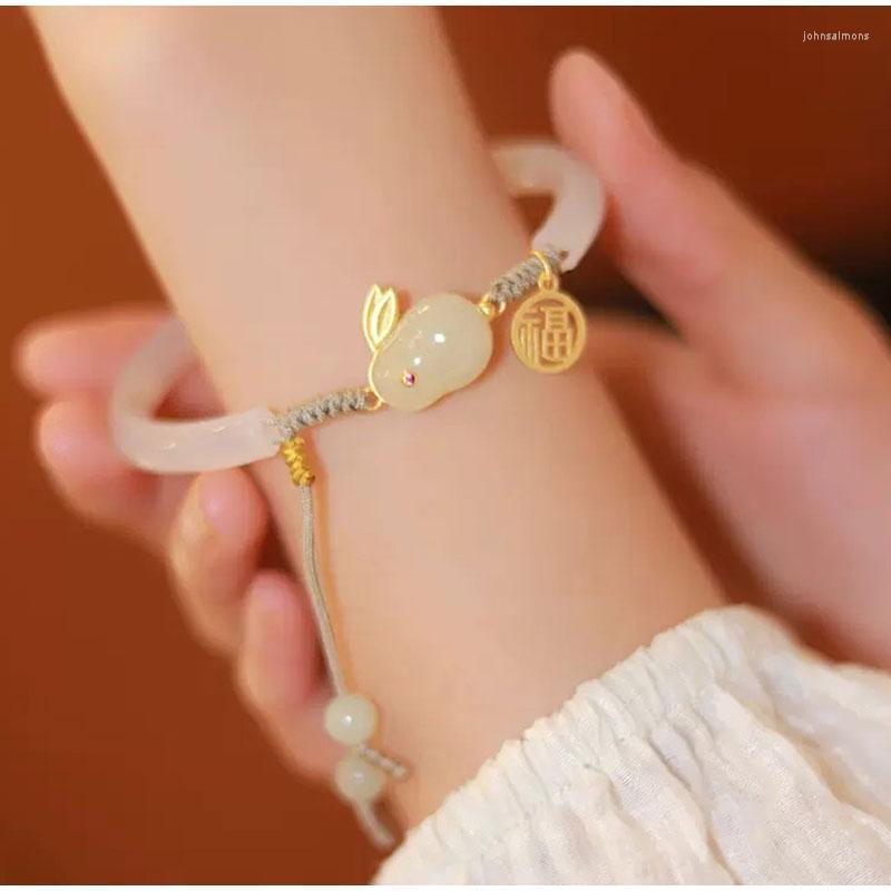 

Link Bracelets Jade Bracelet Weave Rope Adjustable Vintage Beads Chinese Style Hand Ornaments Jewelry Gifts
