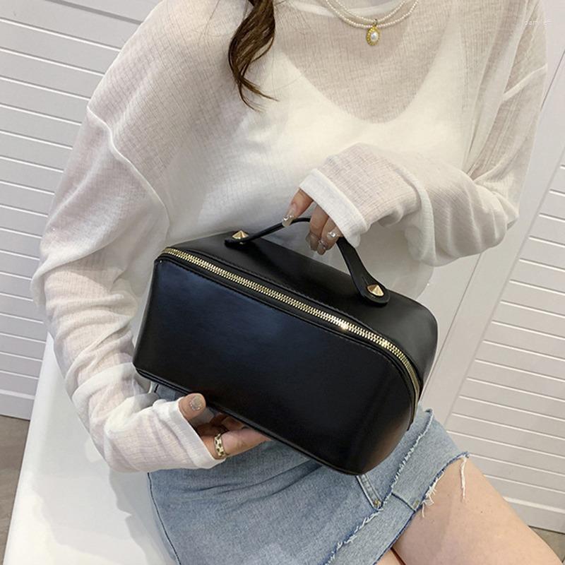 

Cosmetic Bags Large Makeup Bag For Women Pu Leather Make Up Pouch Portable Washbag Travel Toiletries Organizer Storage Hangbag, Pink