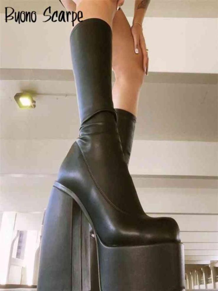 

Punk Style Platform Boots Elastic Microfiber Shoes Woman Spice Ankle Boots High Heels Black Thick Platform Long Knee High Boots 924873251, Lavender