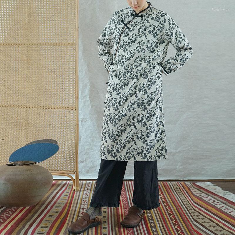 

Casual Dresses Johnature Women Double Layer Digital Printed Corduroy Cheongsam Vintage Stand Long Sleeve 2023 Autumn Winter Button Dress, Black