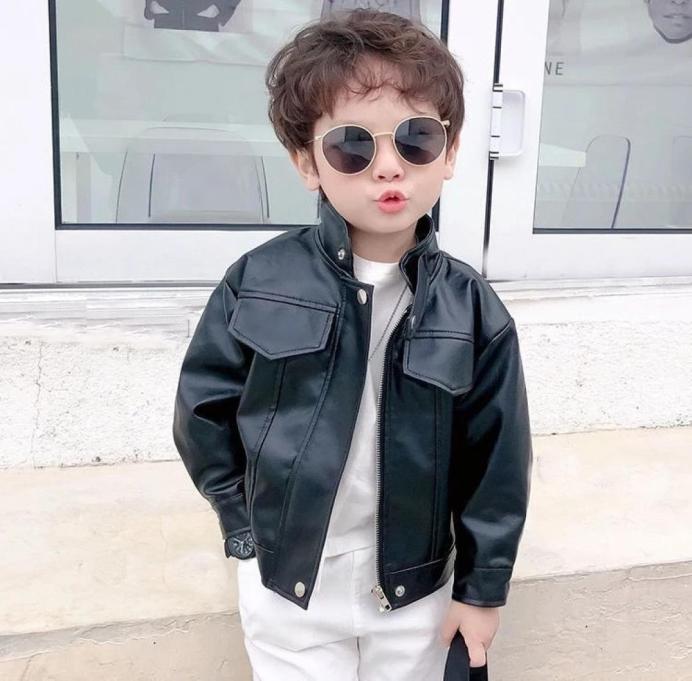 

28T Toddler Kid Baby Boy Clothes Long Sleeve Leather PU Jacket For Boys PU Coat Gentleman Streetwear Infant Spring Outfit8460109, Black