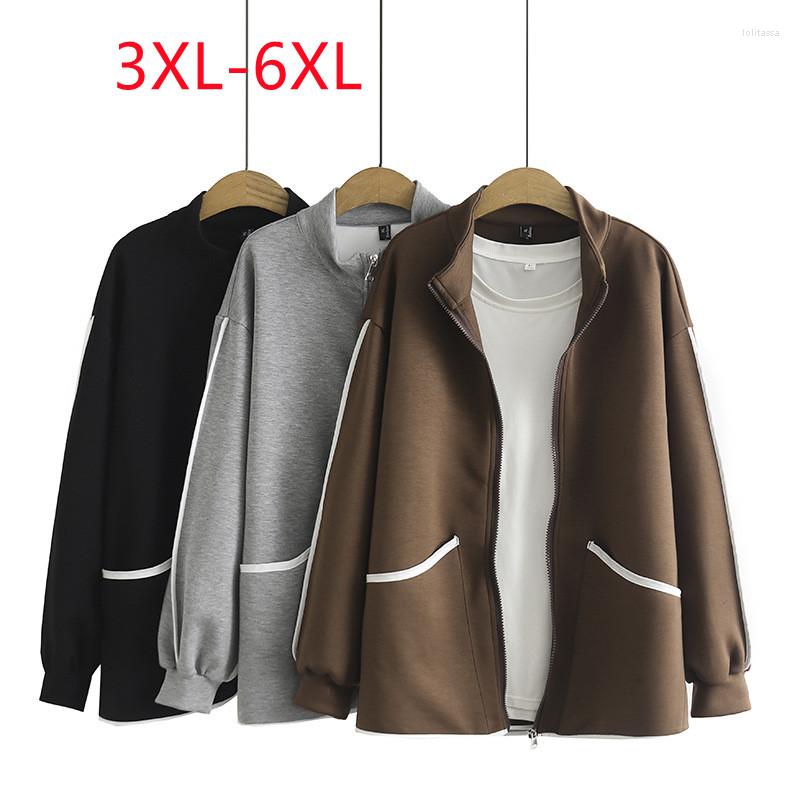 

Women's Jackets 2023 Ladies Spring Autumn Plus Size Tops For Women Large Long Sleeve O-neck Grey Zip Fastener Coat 3XL 4X L5XL 6XL, Black