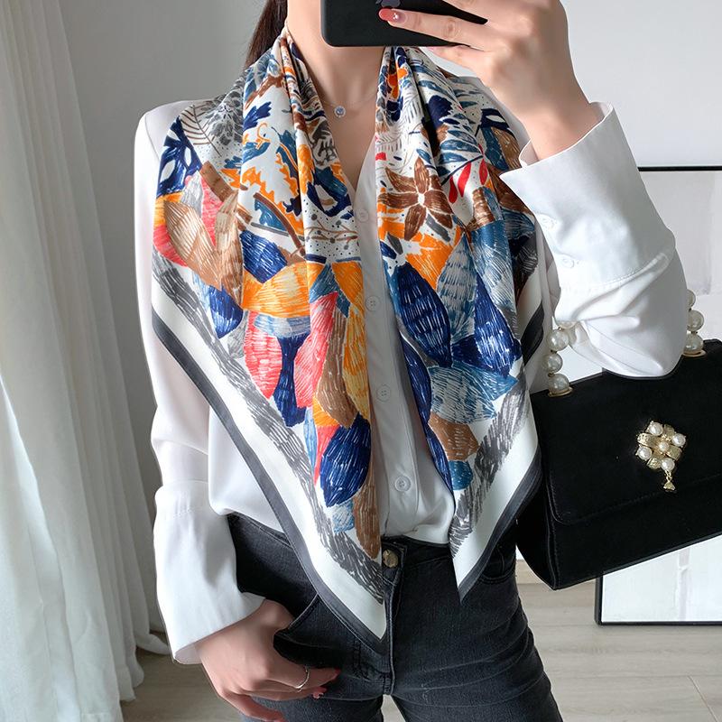 

Scarves Luxury Woman Scarf Fashion Silk Square For Women90 90cm Neck Hair Tie Band Designer Soft Neckerchief Hijab Foulard En Soie