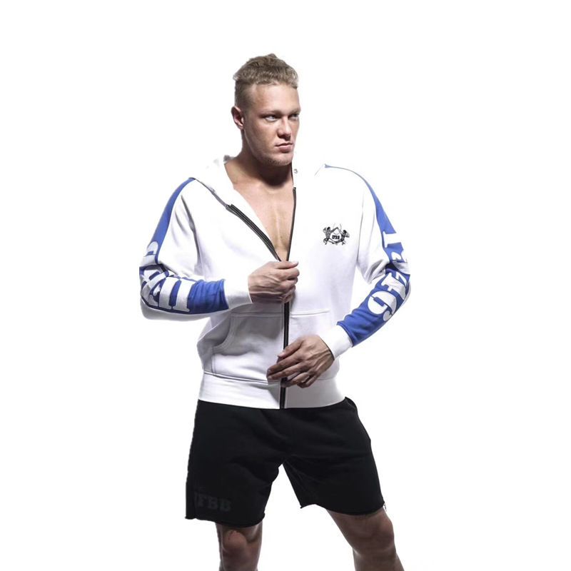 

Mens Hoodie Embroidered Fitness Sweater Cardigan Zipper Coats Plus Velvet Training Plus Large Size Loose Sportswear, White