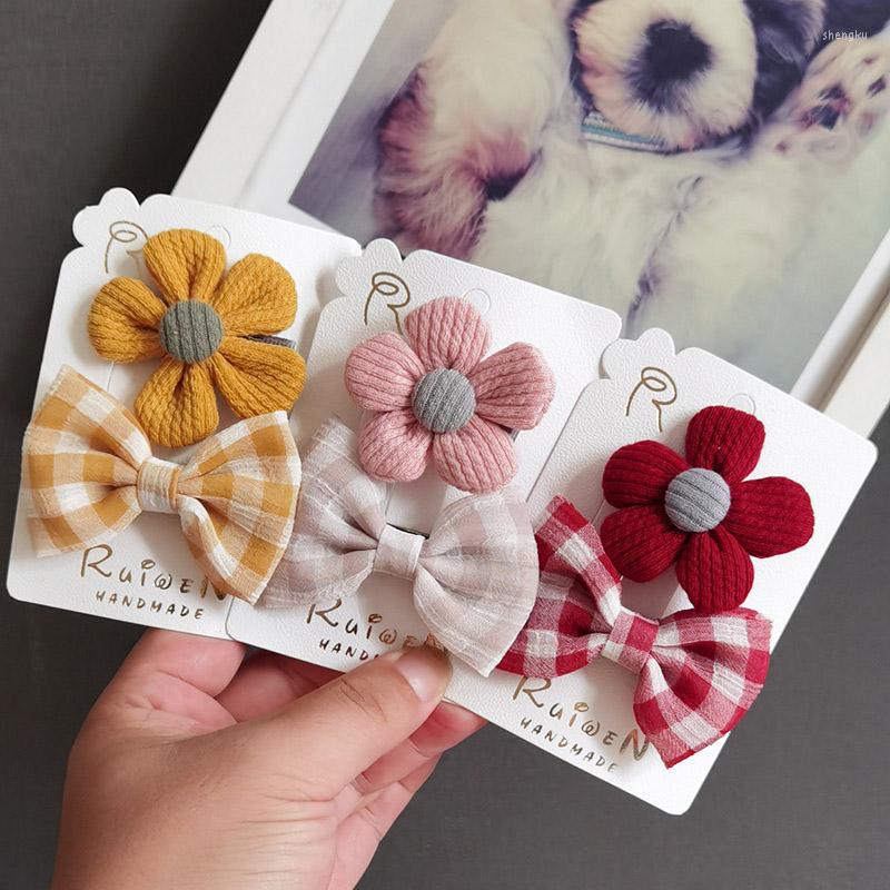

Hair Accessories CN 2Pcs/Set Mini Flowers Clips For Girls Kids Plaid Print Hairpins Children Barrettes BB Party