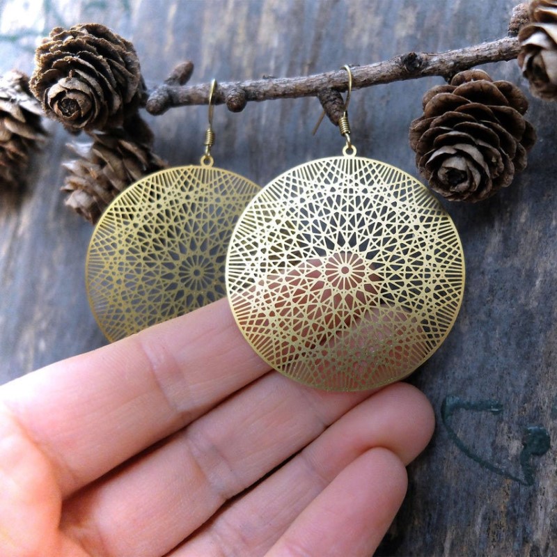 

Boho Mandala Large Filigree Tone Disk Ethnic Drop Dangle Earrings For Women Charm Handmade Jewelry Wholesale