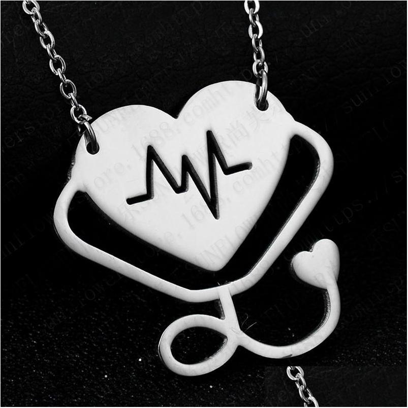 

Pendant Necklaces Fashion Medical Stethoscope Necklace Stainless Steel I Love You Heart Jewelry For Nurse Doctor Gift Drop Delivery P Dhatf