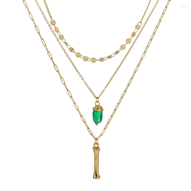 

Pendant Necklaces 26 Letters Women Necklace Multilayer For Green Stone Jewelry Gift