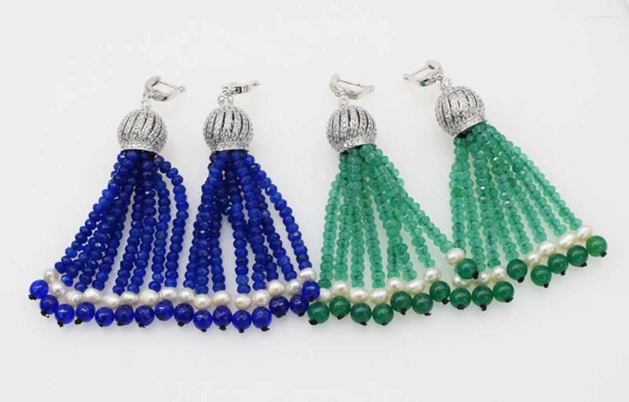 

Dangle Earrings Hand Made 2x4mm Green Blue 3mm Black Faceted Jade Drop For Women Fashion Jewelry