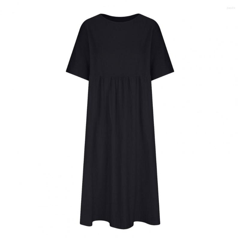 

Casual Dresses Dress Thin Women Pleated Flowy Hem Solid A-line Midi, Black