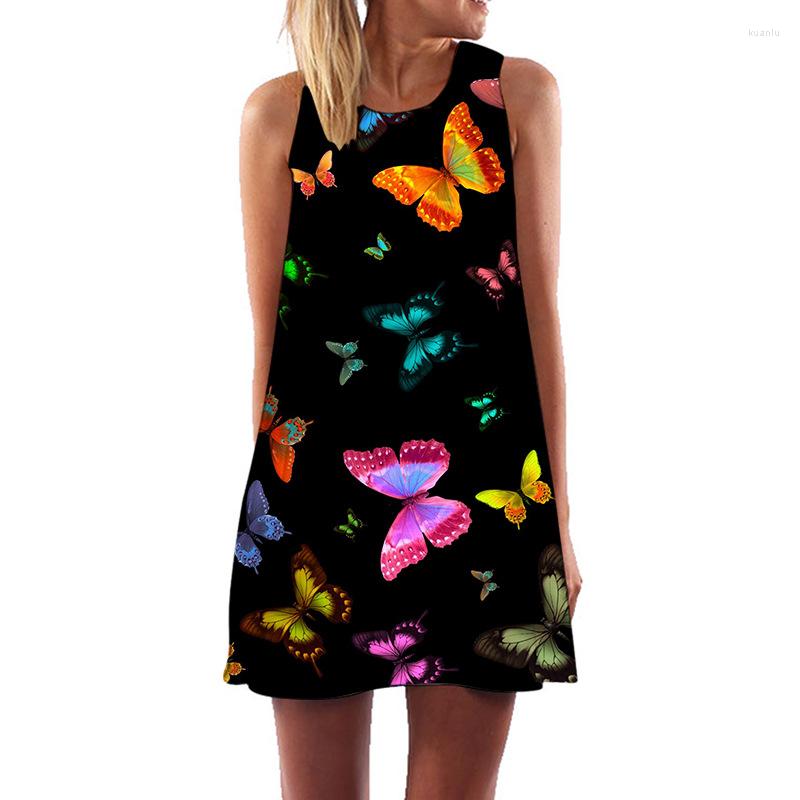 

Casual Dresses Boho Women Summer Butterfly Print Mini Dress Ladies O-neck A-line Sexy Sleeveless Tank Party Vestidos 2023, Pys-13756q