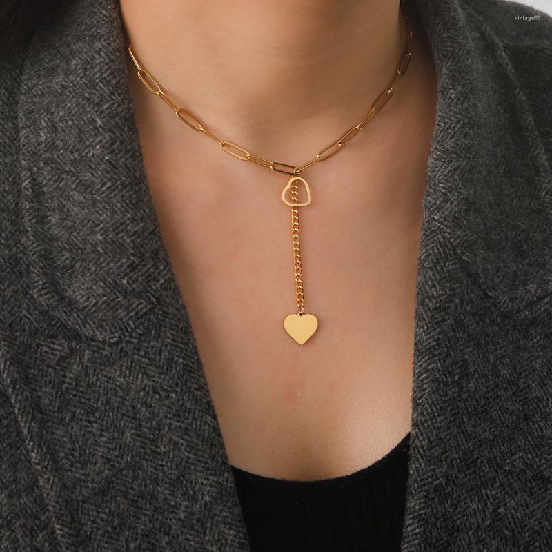 

Pendant Necklaces Cazador Heart Paper Clip Chain For Women Kpop Stainless Steel Necklace Wedding Anniversary Birthday Gift Jewelry 2023