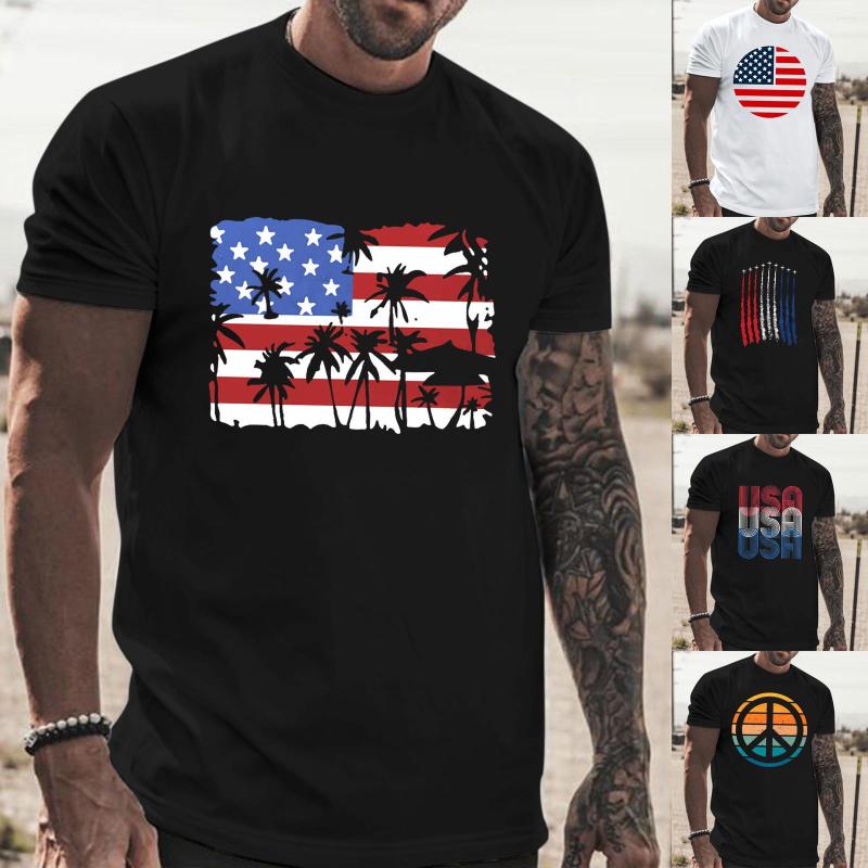 

Men's T Shirts Male Summer Casual Independence Day Print Shirt Blouse Round Neck Short Sleeve Tops, Black