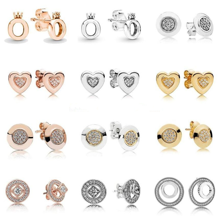 

Authentic 925 Sterling Silver Polished Crown O Signature Stud Earrings For Women Wedding Gift Fashion Jewelry