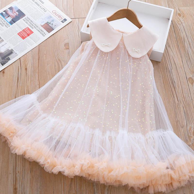 

Girl Dresses Children Neck Bow Dress 2023 Summer Tutu Princess Korean Tulle Sequin Frock Party For Kids Clothes, Picture shown