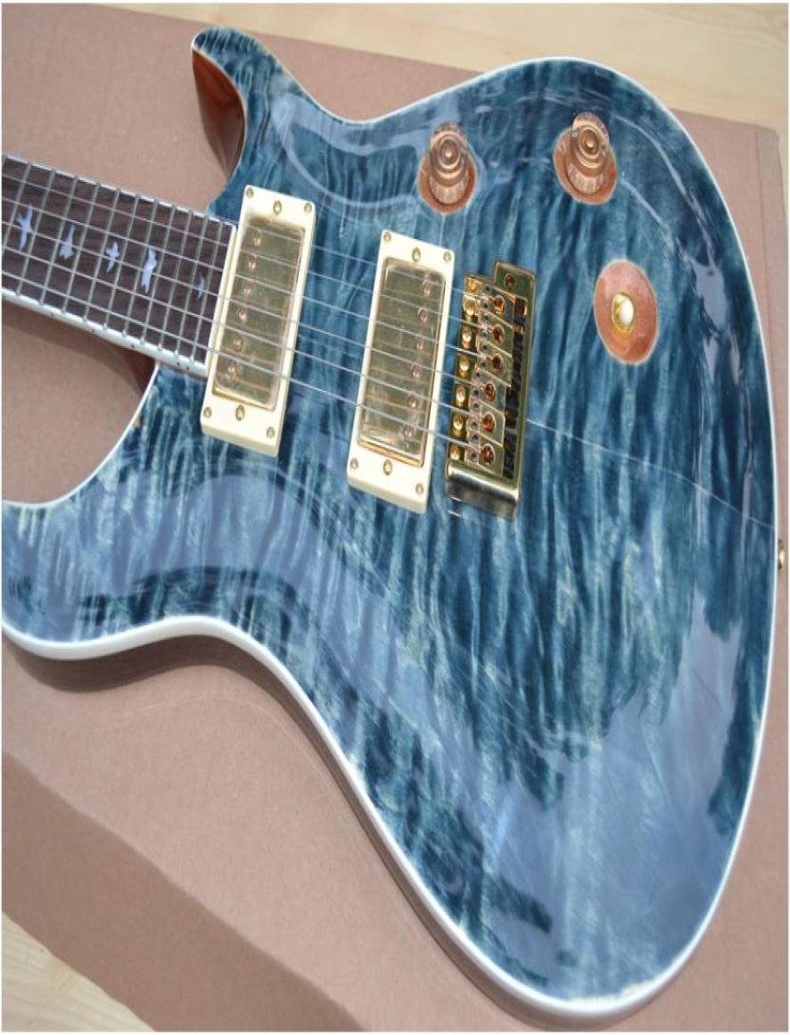 

Custom Reed Smith Quilted Maple Top Vintage Blue Electric Guitar Eagle Headstock Logo MOP Birds Inlay Tremolo Bridge Gold Hardw5252778
