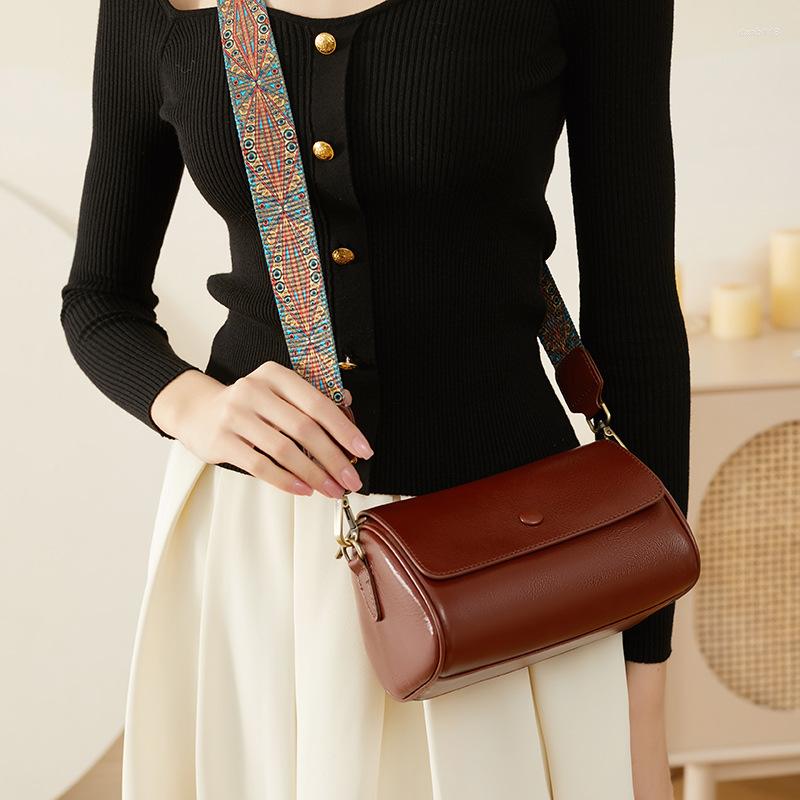 

Evening Bags Women's Cowhide Pillow Bag Crossbody Shoulder Genuine Leather For Women Woven Belt Retro Commuter 2023 Versatile, Black
