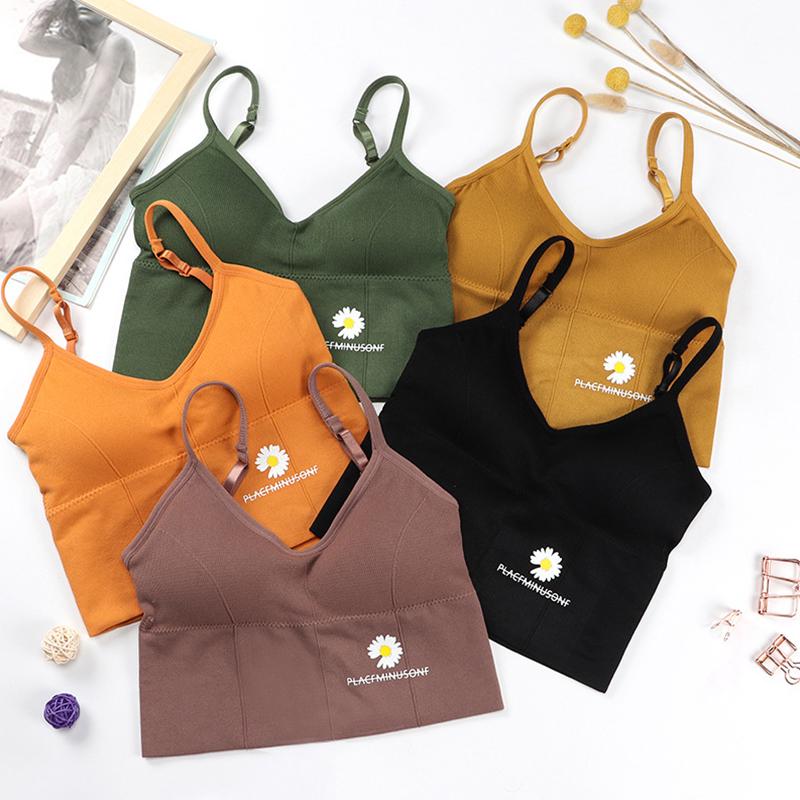 

Bras Sports Daisy Decor Underwear Women Gather No Steel Ring Lingerie Bra Tube Top Wrapped Chest Beauty Back Thin Section, Black