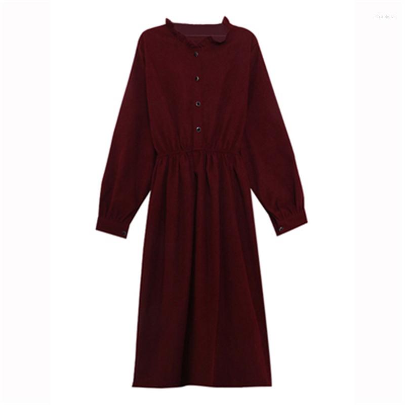 

Casual Dresses Arrivals Vintage Long Sleeve Women's Dress Solid Ruffles 2023 Spring Large Size Female Slim Pleated Lady Vestido, Black