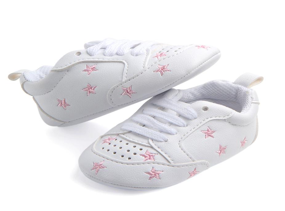 

Baby Shoes Newborn Boys Girls Heart Star Pattern First Walkers Kids Toddlers Lace Up PU Sneakers 018 Months8771004, Gray