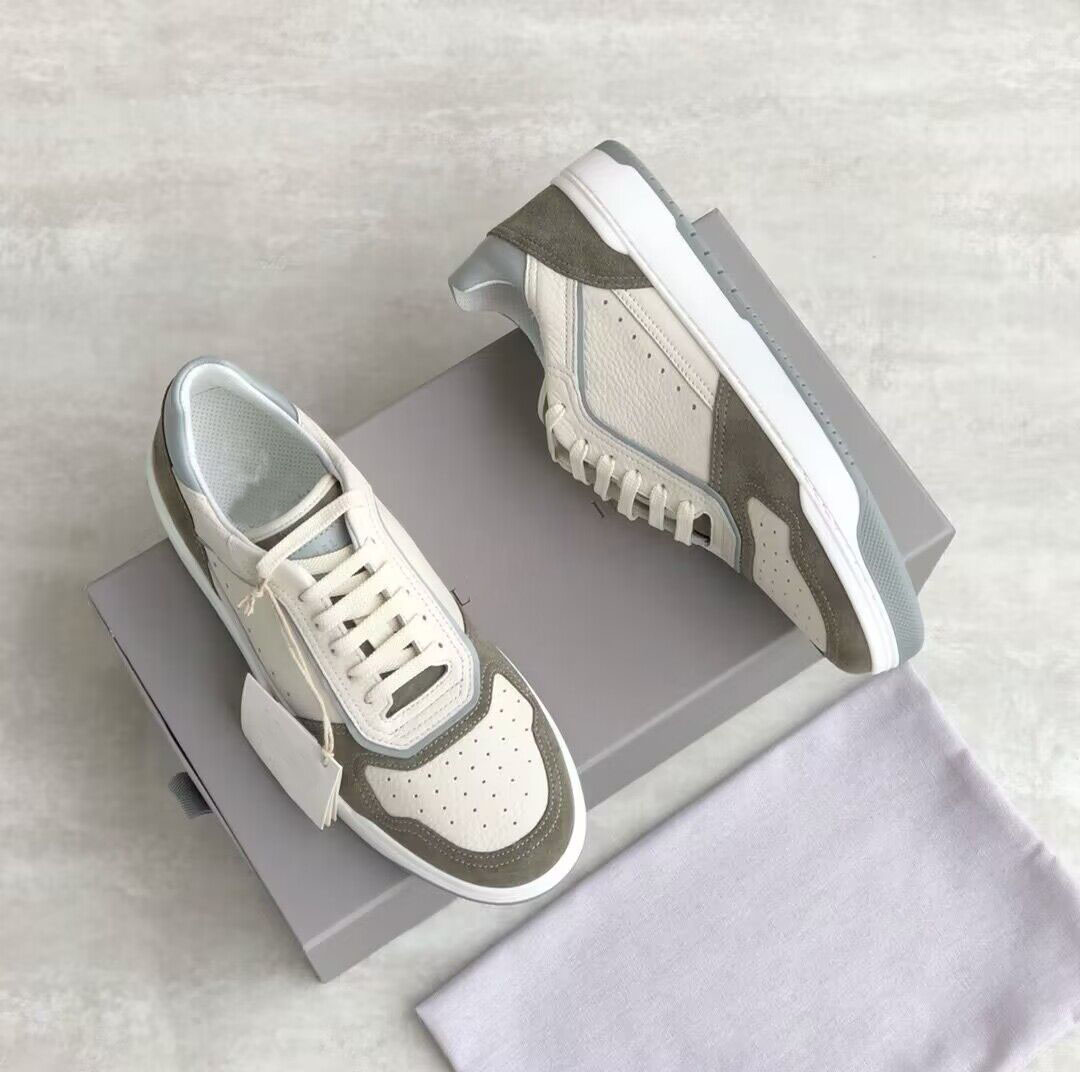 

Luxury 23S Brunello&Cucinelli Sneakers Shoes Men Grained Calfskin Washed Suede Basket Top Brand Rubber Sole Oblique Skateboard Walking EU38-45