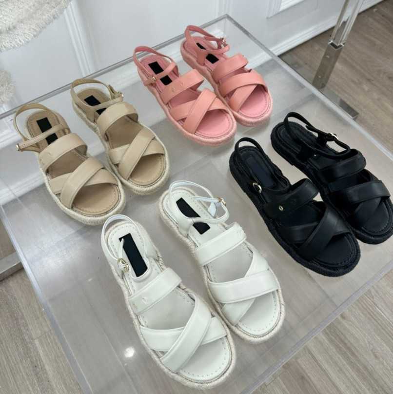 

Interlocking C Fashion Dad Sandals Real Leather Lambskin Logo Paseo Mules Women's Crisscross Strap Slingbacks Platform Straw Espadrilles Designer Slipper Shoes, Chl5104