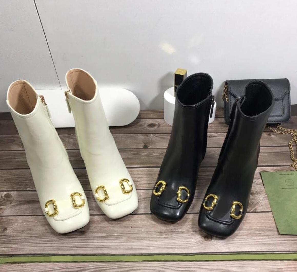 

luxury brand 2021 Women Fashion Boots Horsebit Stereoscopic Puppy Heel Ankle Boot High quality booties Leather ladies Autumn Winte7905049, Black