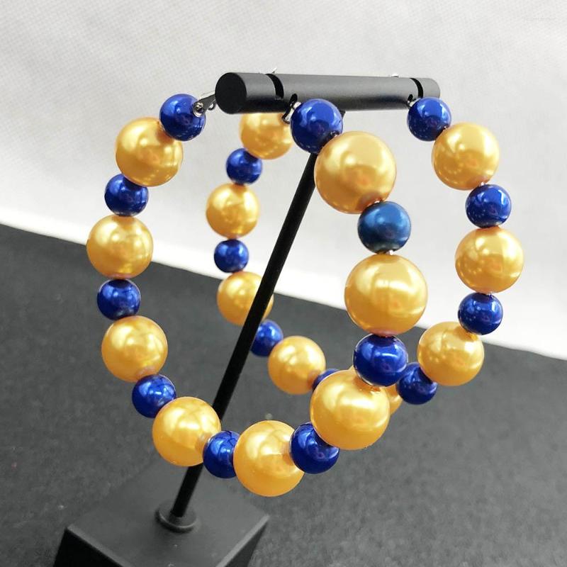 

Dangle Earrings Handmade Custom Greek Sorority Imitation Pearl Blue Yellow Round Circle Charm Women Fashion Reduction Jewelry 5cm 6cm