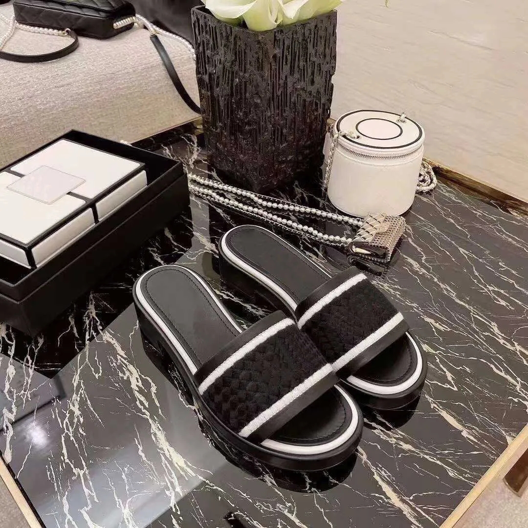 

Slipper Designer sandals original factory platform slide 2023 Imported specific tweed Authentic material house slippers designers heels Flat sandal woman slides, #6