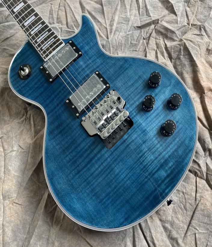 

Rare Axcess Alex Lifeson Vintage Blue Flame Maple Top Electric Guitar Floyd Rose Tremolo Tailpiece Chrome Hardware Tuilp Tuners5517207