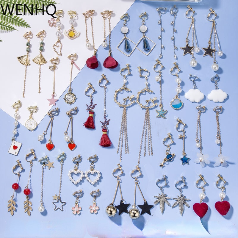 

WENHQ Korean Style Women's Clip on Earrings No Pierced for Women Fashion Handmade Cuff Earrings Hypoallergenic Ear Clip Jewelry