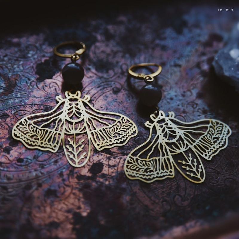 

Dangle Earrings Brass Butterfly Black Onyx Crystal Stone Moth Boho Insect Aesthetic Jewelry Gifts For Women