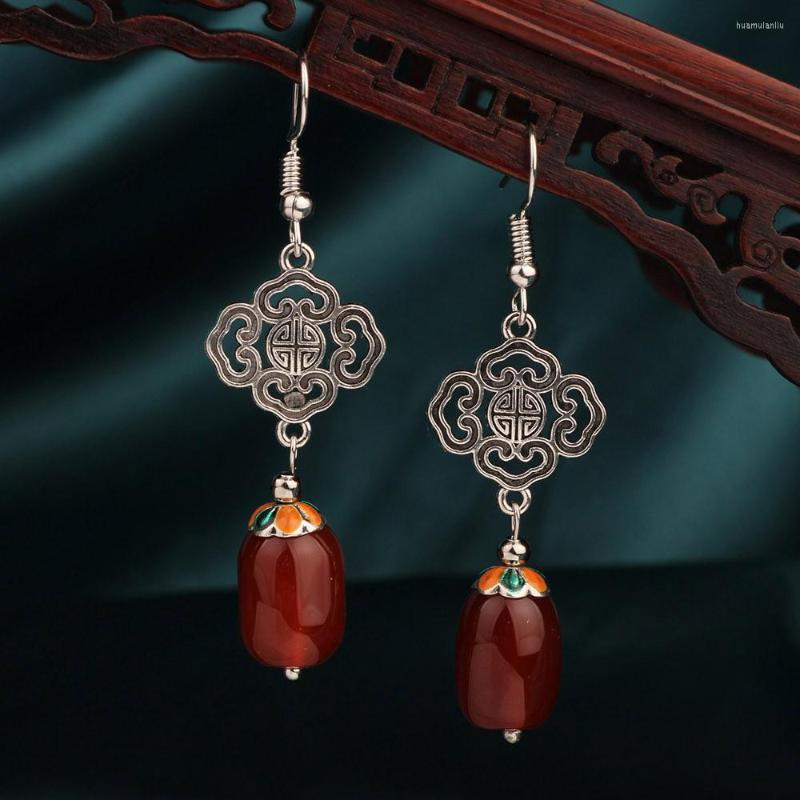 

Dangle Earrings Vintage Ethnic Ancient Geometry Cloisonne Drop Long Nature Stones For Women 2023 Jewelry
